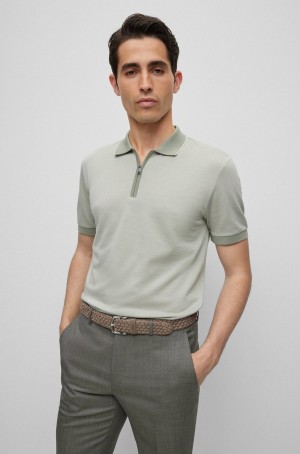 Camisa Polo Hugo Boss Micro-patterned In Algodon And Silk Hombre Grises Claro | 52613-EAFY