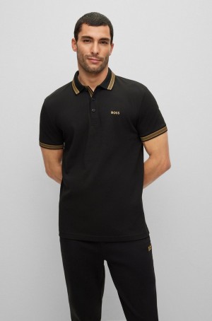 Camisa Polo Hugo Boss Organic-cotton With Logo Hombre Negros | 60394-NMUK