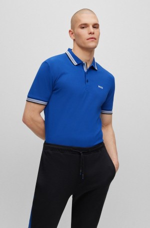 Camisa Polo Hugo Boss Organic-cotton With Logo Hombre Azules | 62481-DERJ