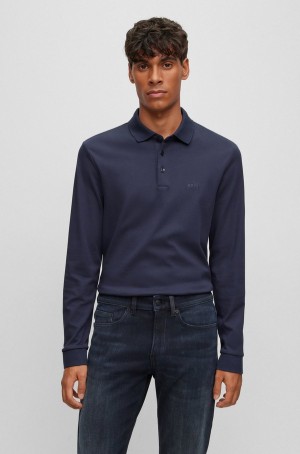 Camisa Polo Hugo Boss Organic-cotton With Embroidered Logo Hombre Azules Oscuro | 93278-JMXH