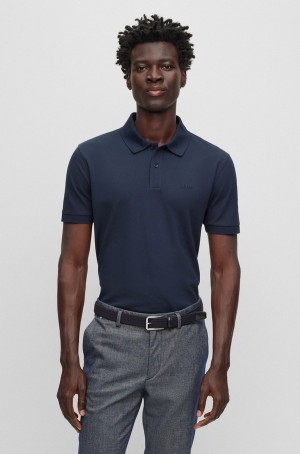 Camisa Polo Hugo Boss Organic-cotton With Embroidered Logo Hombre Azules Oscuro | 19347-TJKN