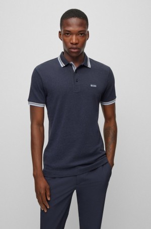 Camisa Polo Hugo Boss Organic-cotton With Logo Hombre Azules Oscuro | 24509-VXJB