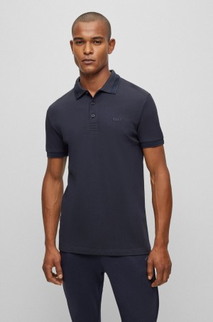 Camisa Polo Hugo Boss Organic-cotton With Logo Hombre Azules Oscuro | 60589-XTCP