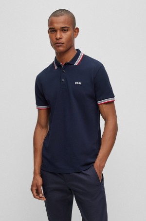 Camisa Polo Hugo Boss Organic-cotton With Logo Hombre Azules Oscuro | 67438-UPOE