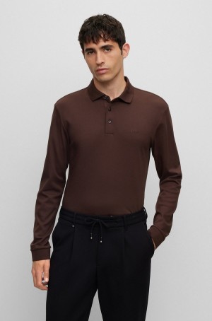 Camisa Polo Hugo Boss Organic-cotton With Embroidered Logo Hombre Marrom Oscuro | 40531-TSBK