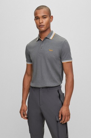 Camisa Polo Hugo Boss Organic-cotton With Logo Hombre Grises Oscuro | 80526-TRIE