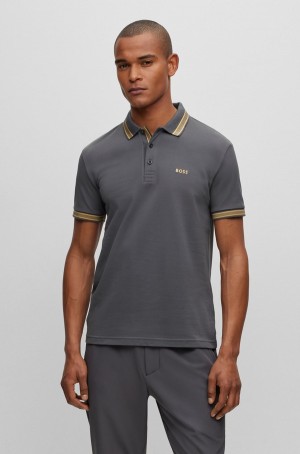 Camisa Polo Hugo Boss Organic-cotton With Logo Hombre Grises Oscuro | 32509-UIVB