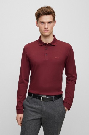 Camisa Polo Hugo Boss Organic-cotton With Embroidered Logo Hombre Rojos Oscuro | 97542-UQFV