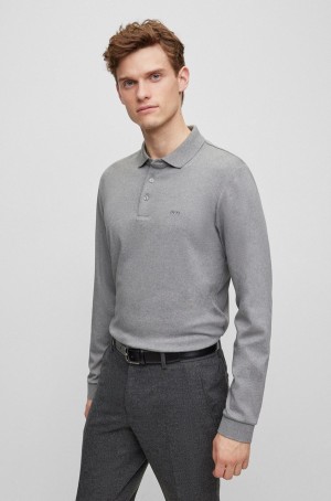 Camisa Polo Hugo Boss Organic-cotton With Embroidered Logo Hombre Grises | 18392-GTRN