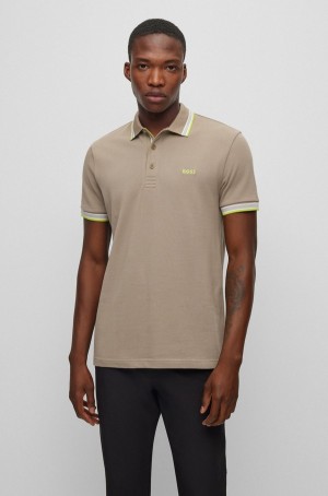 Camisa Polo Hugo Boss Organic-cotton With Logo Hombre Kaki | 82697-UHFC