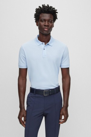 Camisa Polo Hugo Boss Organic-cotton With Embroidered Logo Hombre Azules Claro | 61392-VFRG