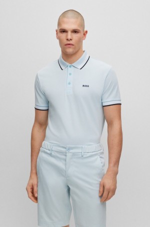 Camisa Polo Hugo Boss Organic-cotton With Logo Hombre Azules Claro | 53027-KIFS