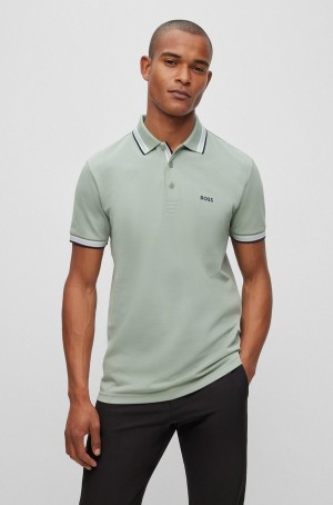 Camisa Polo Hugo Boss Organic-cotton With Logo Hombre Verdes Claro | 56024-AHEG