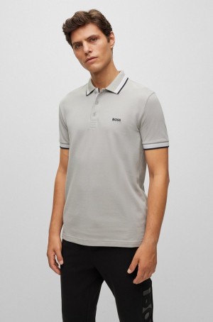 Camisa Polo Hugo Boss Organic-cotton With Logo Hombre Grises Claro | 19025-ZCRB