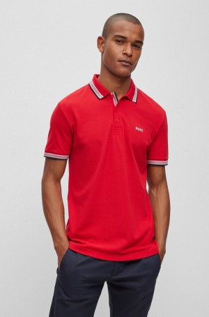 Camisa Polo Hugo Boss Organic-cotton With Logo Hombre Rojos | 72538-WKUT