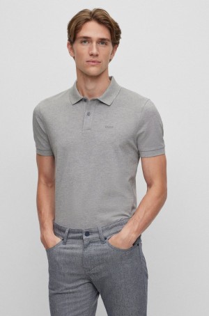 Camisa Polo Hugo Boss Organic-cotton With Embroidered Logo Hombre Plateados | 52438-HVPI