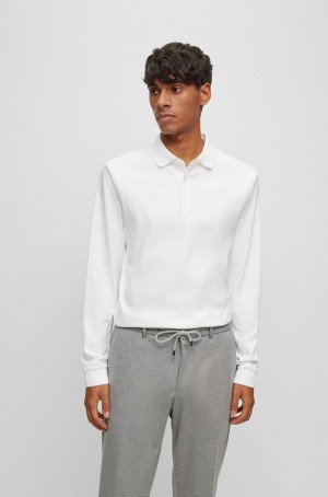 Camisa Polo Hugo Boss Organic-cotton With Embroidered Logo Hombre Blancos | 71459-SEJO