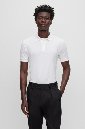 Camisa Polo Hugo Boss Organic-cotton With Embroidered Logo Hombre Blancos | 93672-ETMY