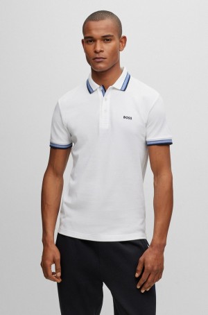 Camisa Polo Hugo Boss Organic-cotton With Logo Hombre Blancos | 50471-GVDH
