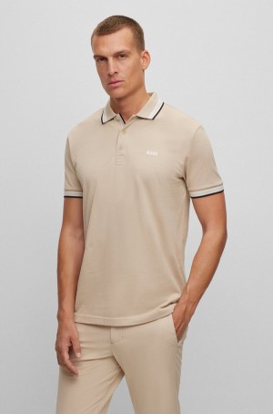 Camisa Polo Hugo Boss Organic-cotton With Logo Hombre Beige | 42398-UINV