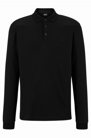 Camisa Polo Hugo Boss Organic-cotton With Embroidered Logo Hombre Negros | 46871-EGAM
