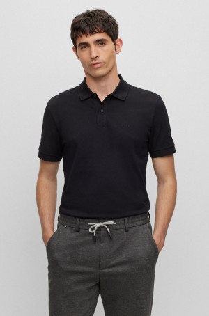 Camisa Polo Hugo Boss Organic-cotton With Embroidered Logo Hombre Negros | 28439-YRIB