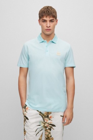 Camisa Polo Hugo Boss Oxford-cotton With Logo Badge Hombre Azules Claro | 02651-VHBC