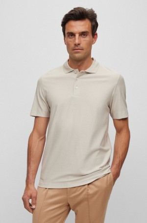 Camisa Polo Hugo Boss Regular-fit In Algodon And Silk Hombre Beige Claro | 93756-VTCZ