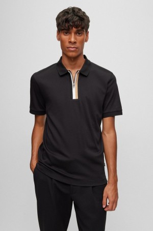 Camisa Polo Hugo Boss Regular-fit In Mercerised Algodon Hombre Negros | 29361-OHMS