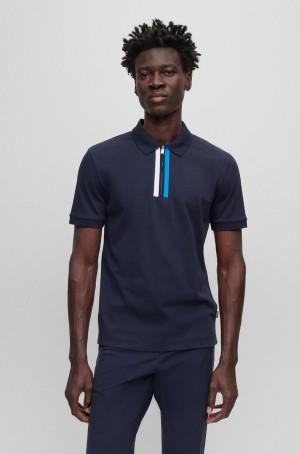 Camisa Polo Hugo Boss Regular-fit In Mercerised Algodon Hombre Azules Oscuro | 52319-OMSR