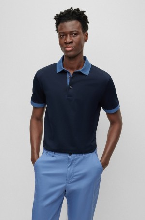 Camisa Polo Hugo Boss Regular-fit In Mercerised Algodon Hombre Azules Oscuro | 60139-GXBO