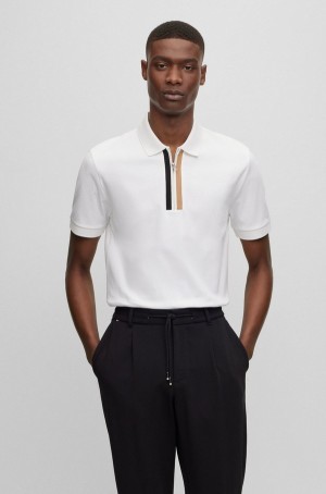Camisa Polo Hugo Boss Regular-fit In Mercerised Algodon Hombre Blancos | 67130-ZLQU