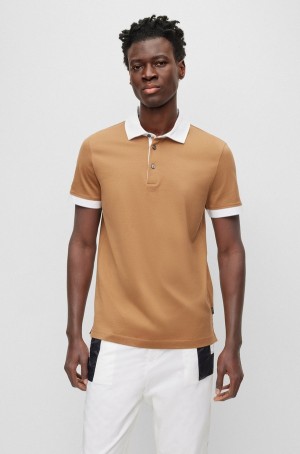 Camisa Polo Hugo Boss Regular-fit In Mercerised Algodon Hombre Beige | 54278-MAHJ