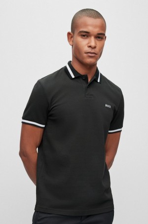 Camisa Polo Hugo Boss Regular-fit In Organic-cotton Piqué Hombre Negros | 48315-IONL