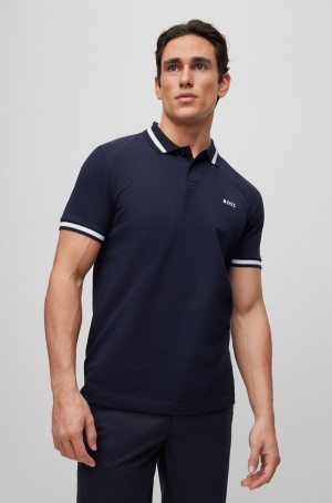 Camisa Polo Hugo Boss Regular-fit In Organic-cotton Piqué Hombre Azules Oscuro | 58469-ZQBY