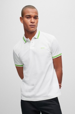 Camisa Polo Hugo Boss Regular-fit In Organic-cotton Piqué Hombre Blancos | 98516-HJRB