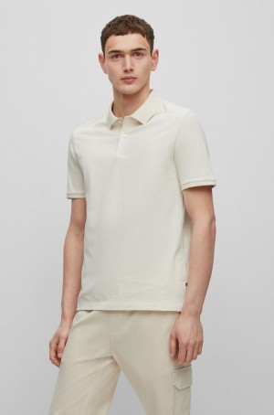 Camisa Polo Hugo Boss Regular-fit In Structured Algodon Hombre Blancos | 30985-BSMV