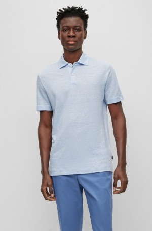 Camisa Polo Hugo Boss Regular-fit In Two-tone Linen Hombre Azules Claro | 05791-XIQS