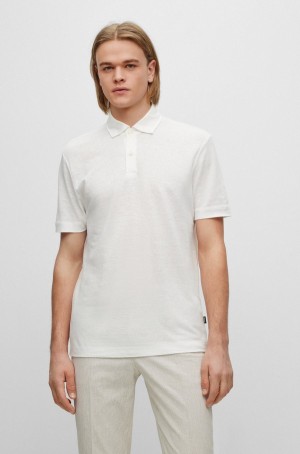Camisa Polo Hugo Boss Regular-fit In Two-tone Linen Hombre Blancos | 84213-JRGC