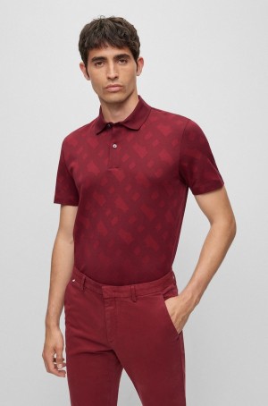 Camisa Polo Hugo Boss Regular-fit With Monogram Jacquard Hombre Rojos Oscuro | 97346-FLRV
