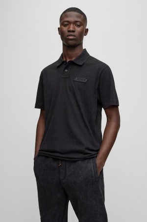 Camisa Polo Hugo Boss Relaxed-fit Peached-cotton With Logo Patch Hombre Negros | 65078-PTDY