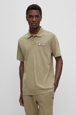 Camisa Polo Hugo Boss Relaxed-fit Peached-cotton With Logo Patch Hombre Kaki | 42150-ZESB
