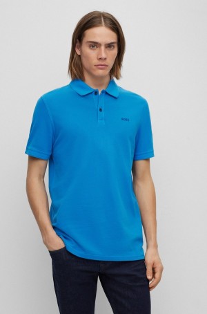 Camisa Polo Hugo Boss Slim-fit In Algodon Piqué Hombre Azules | 10862-CUKH