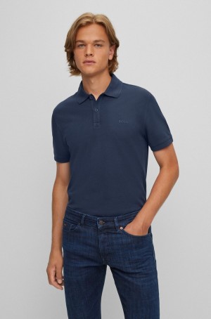 Camisa Polo Hugo Boss Slim-fit In Algodon Piqué Hombre Azules Oscuro | 46205-CGOJ