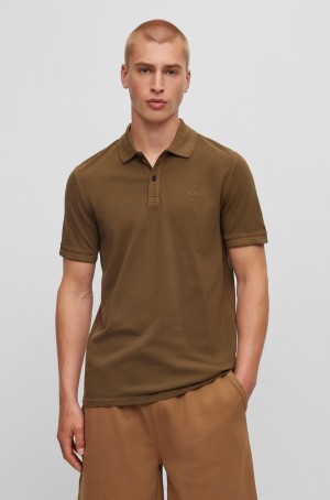 Camisa Polo Hugo Boss Slim-fit In Algodon Piqué Hombre Verdes Oscuro | 70243-UFBI