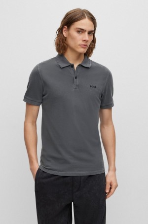 Camisa Polo Hugo Boss Slim-fit In Algodon Piqué Hombre Grises Oscuro | 82146-IKCR