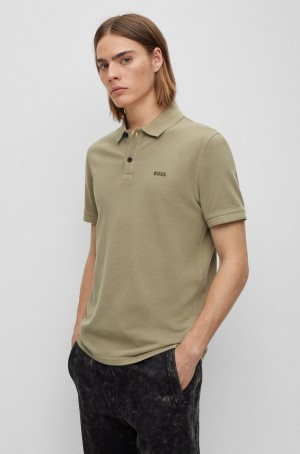Camisa Polo Hugo Boss Slim-fit In Algodon Piqué Hombre Kaki | 26719-QVHJ