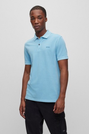 Camisa Polo Hugo Boss Slim-fit In Algodon Piqué Hombre Azules Claro | 20953-JYWN