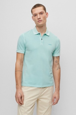 Camisa Polo Hugo Boss Slim-fit In Algodon Piqué Hombre Azules Claro | 87530-DQPV