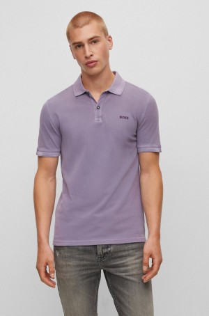 Camisa Polo Hugo Boss Slim-fit In Algodon Piqué Hombre Morados | 01829-SFPH